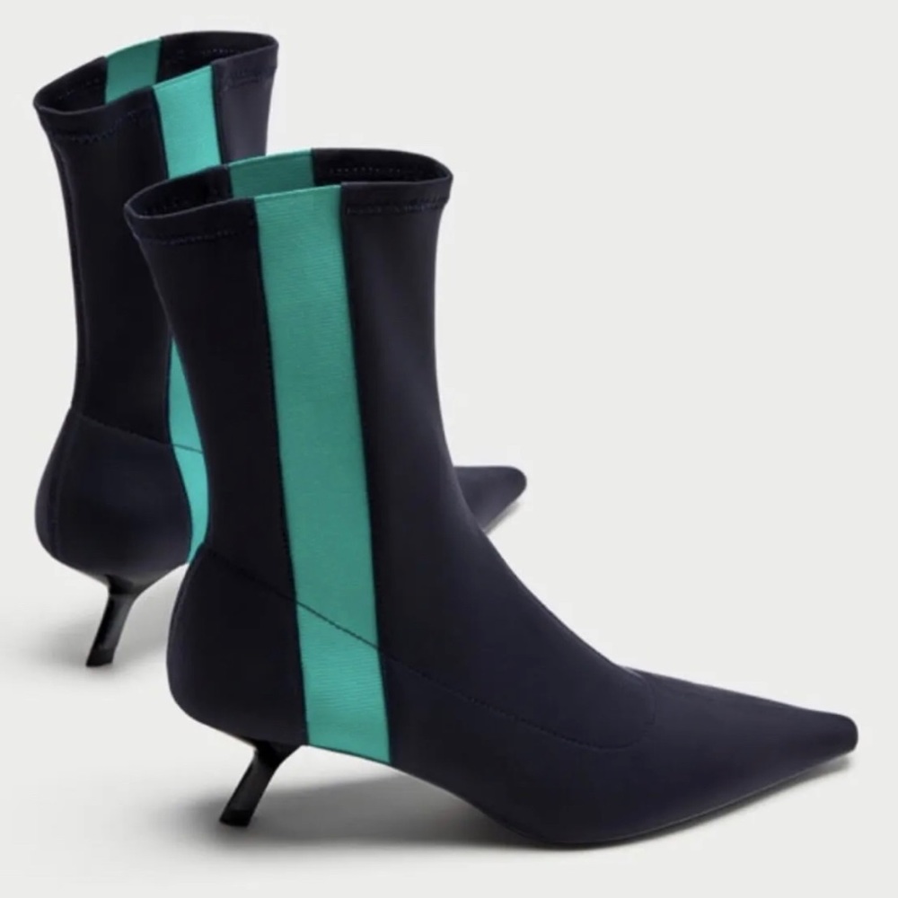 Zara Pointed Pin Heel Ankle Boots with Contrasting Details Size 37